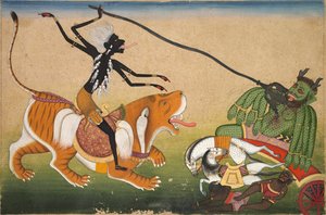 Kali greift Nisumbha an, um 1740