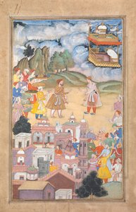 König Sal besucht Kala Yavana, Folio aus einer Harivamsa-Legende von Hari Krishna, ca. 1590-95