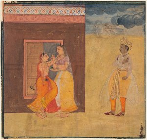 Krishna Abhisarika Nayika, aus einem Rasikapriya-Manuskript, ca. 1615-25 von Unbekannt