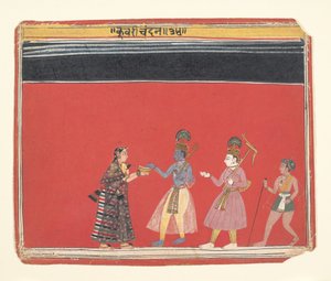 Krishna nimmt ein Angebot von der buckligen Frau Trivakra an..., ca. 1650