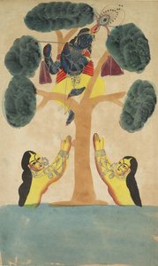 Krishna stiehlt die Kleider der Kuhmädchen Gopis, 1800er Jahre
