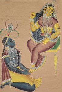 Krishna streichelt Radhas Füße, 1800er