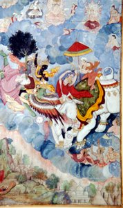 Krishna, reitend auf dem Vogelgott Garuda, kämpft gegen den Gott Indra auf einem Elefanten, ca. 1590
