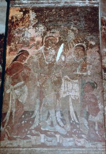Dame bei ihrer Toilette, Höhlenfresko, Ajanta, Indien. 1.-5. Jahrhundert. 20. Jahrhundert