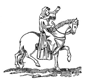 Dame, die ein Jagdhorn bläst, 14. Jahrhundert, 1833