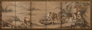 Landschaft: die sieben Weisen des Bambushains, Momoyama-Periode, 1568-1615 von Unbekannt