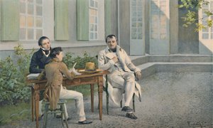 Las Casas und sein Sohn schreiben die Geschichte Napoleons unter dessen Diktat, ca. 1815, 1896