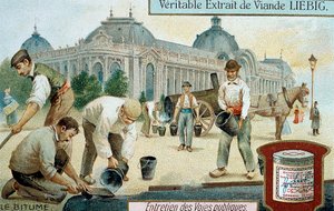 Verlegung einer Bitumenstraßenoberfläche in einer Pariser Straße, ca. 1900