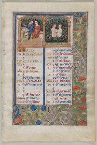 Blatt aus einem Stundenbuch: Kalenderseite für Mai recto und Kalenderseite für Juni, ca. 1510