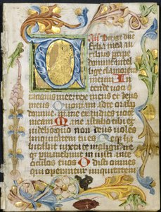 Blatt aus einem Stundenbuch: Initiale V mit Blumenrand, ca. 1460-1500