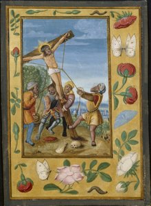Blatt aus einem Stundenbuch: Die Kreuzaufrichtung, ca. 1510-1520