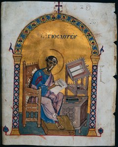 Blatt aus einem Lektionar mit St. Lukas, 1057-1063
