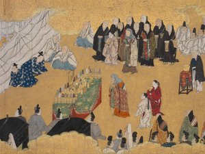 Blätter von Wildem Ingwer Aoi, aus den Phantom-Genji-Rollen, Mitte des 17. Jahrhunderts