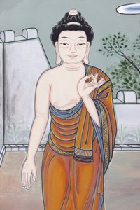Leben des Buddha. Die Geste der Debatte, die die Lehren des Buddha erklärt (Vitaka Mudra)
