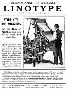 Linotype & Machinery Ltd. Werbung, 1919