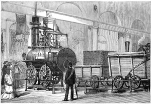 Locomotion, die erste Dampflokomotive, beim Eisenbahnjubiläum, Darlington, Durham, 19. Jahrhundert von Unbekannt