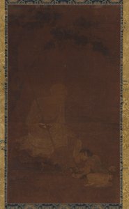 Lohan sitzt, ein Diener kniet vor ihm, Yuan- oder Ming-Dynastie, 1279-1644 von Unbekannt