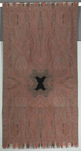 Langer Schal mit großen symmetrischen Botehs und kleinem schwarzen Zentrum, 1855-1862