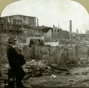 Blick nach Norden die Mason St. hinauf von Eddy - Ruinen des Fairmont $4.000.000 Hotels, 1906