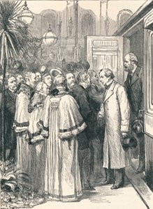 Lord Beaconsfield und Lord Salisbury am Bahnhof Charing Cross, 1896 von Unbekannt