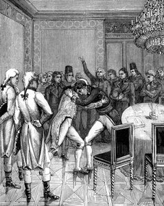 Lord Cornwallis und Joseph Bonaparte umarmen sich in Amiens, Frankreich von Unbekannt