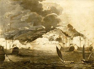 Lord Exmouths Flotte bombardiert die Stadt Algier, 1816 von Unbekannt