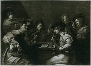 Laute, Geige und schwarzer gebogener Zink, italienischer Stich aus dem Jahr 1784