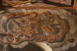 Madrona, Pfarrei von Sankt Peter. Die Kirche. Innenraum. Das Kirchenschiff. Wandmalereien. (Detail). Barock.