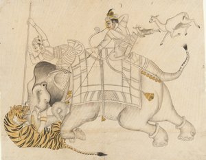 Maharao Shatru Sal II jagt einen Tiger, ca. 1866-89