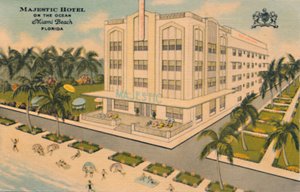 Majestic Hotel am Ozean. Miami Beach, Florida, ca. 1940er