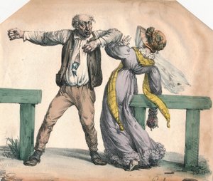 Mann greift eine Frau an, 1855