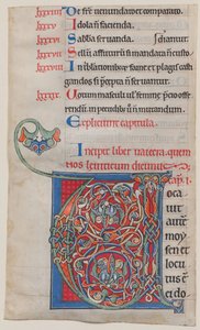 Manuskript-Illumination mit Initiale V, aus einer Bibel, ca. 1175-95 von Unbekannt