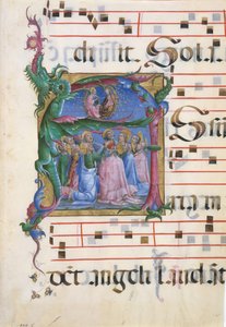 Manuskript-Illumination mit der Himmelfahrt der Jungfrau Maria in einem Initial A, Italienisch, 1450-60