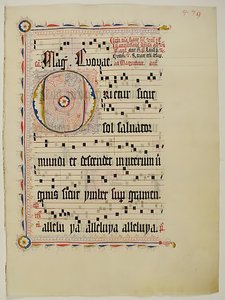 Manuskriptblatt mit Initiale O, aus einem Antiphonar, deutsch, zweites Viertel des 15. Jahrhunderts
