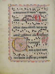 Manuskriptblatt mit Initiale T, aus einem Antiphonar, deutsch, zweites Viertel des 15. Jahrhunderts von Unbekannt