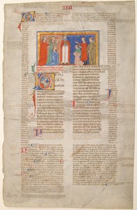 Manuskriptblatt mit Hochzeitsszene, aus den Dekretalen von Gregor IX., italienisch, ca. 1300 von Unbekannt