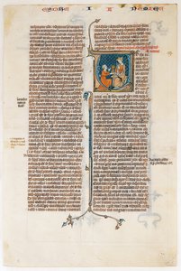 Manuskriptblatt mit dem Anfang des Buches Nehemias, aus einer Bibel, ca. 1280-1300