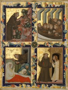 Manuskriptblatt mit Szenen aus dem Leben des Heiligen Franz von Assisi, Italien, ca. 1320-42