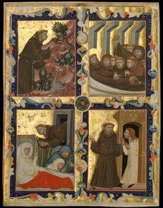 Manuskriptblatt mit Szenen aus dem Leben des Heiligen Franziskus von Assisi, ca. 1320-42
