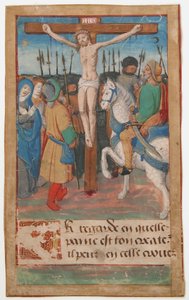 Manuskriptblatt mit der Kreuzigung, aus einem Stundenbuch, Französisch