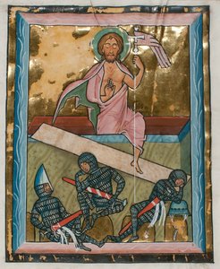 Manuskriptblatt mit der Auferstehung, aus einem Psalter, Mitte des 13. Jahrhunderts