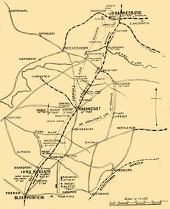 Karte mit den Vormarschlinien von Bloemfontein nach Pretoria, 1901 von Unbekannt