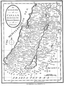 Karte von Kanaan, aufgeteilt in die zwölf Stämme Israels