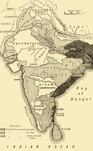 Karte von Indien, die britischen Besitzungen 1780, 1800 und heute zeigend