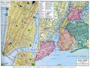 Karte von New York City, USA, ca. 1930er Jahre