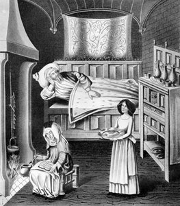 Matron und Diener im Krankenzimmer, ca. 1470