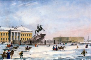 Denkmal von Peter dem Großen auf dem Senatsplatz von St. Petersburg, Russland, Winter, 1822 von Unbekannt