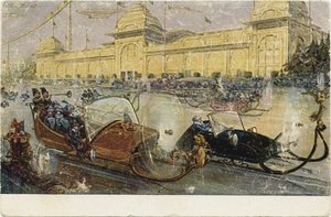 Moskauer Winter 2259. Aus einer Serie von Postkarten Moskau der Zukunft der Einem Schokoladenfabrik