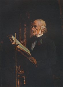 Mr. Gladstone liest die Lektion in der Kirche von Hawarden, ca. 1890er von Unbekannt