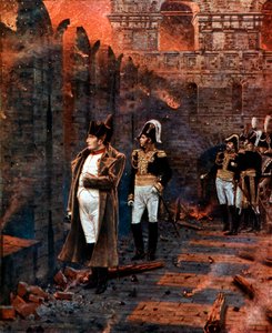 Napoleon und sein Stab beobachten das Brennen von Moskau, 1812, spätes 19. Jahrhundert